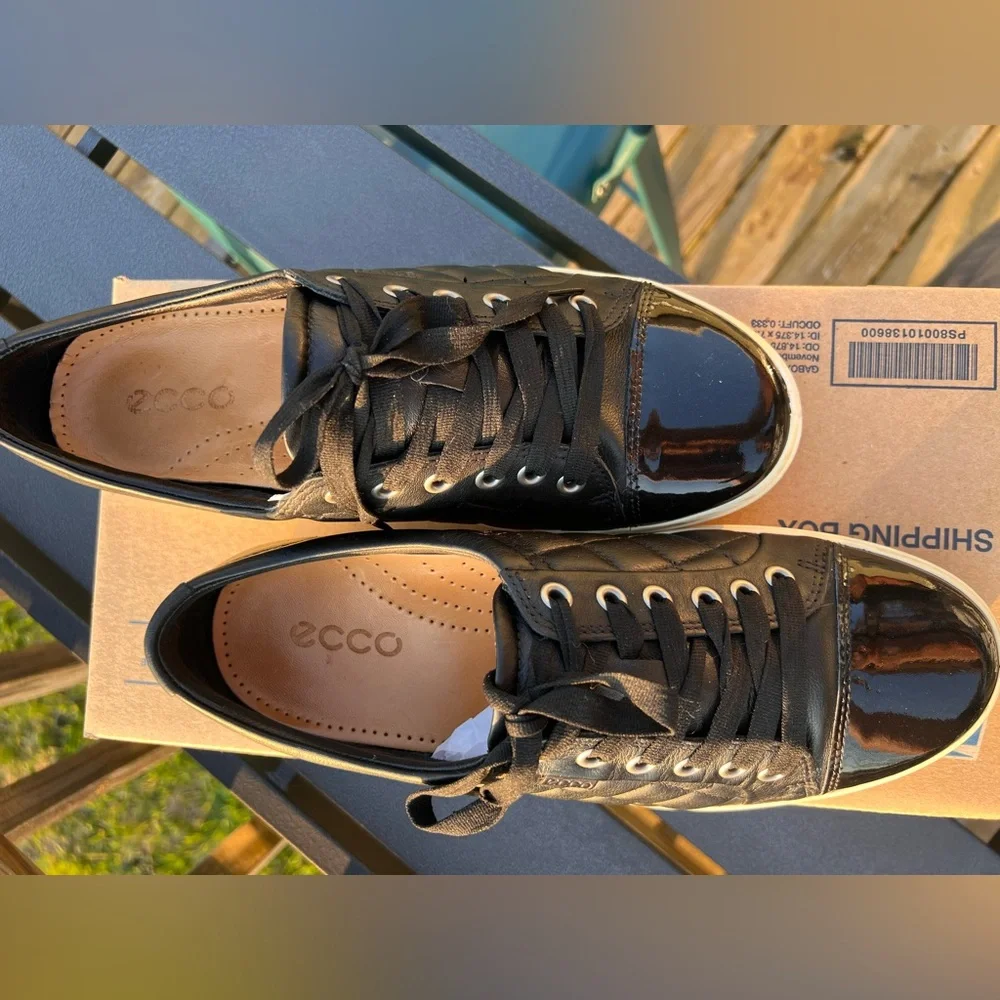 ECCO Soft 7 Quilted Leather & Patent Cap Toe Sneakers - EU 40 / US 9-9.5